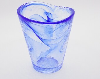 1990s Scandinavian UHV art glass tumbler from Kosta Boda designed by Ulrica Hydman-Vallien /4.5" tall /NO free shipping /blue, black, red