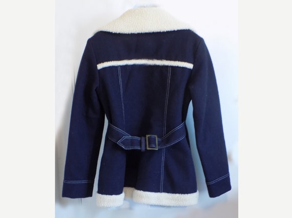 1970s Wool Navy Blue jacket with fake sheepskin f… - image 3