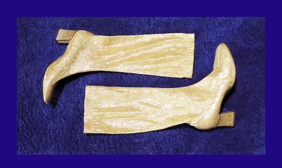 1960s Mod Gold Lame Go-Go knee high boots/ Mint /