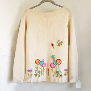 1960's MOD Boat Neck sweater designed by Len Wasser for Pant-Mate with hand embroidered flowers image 4
