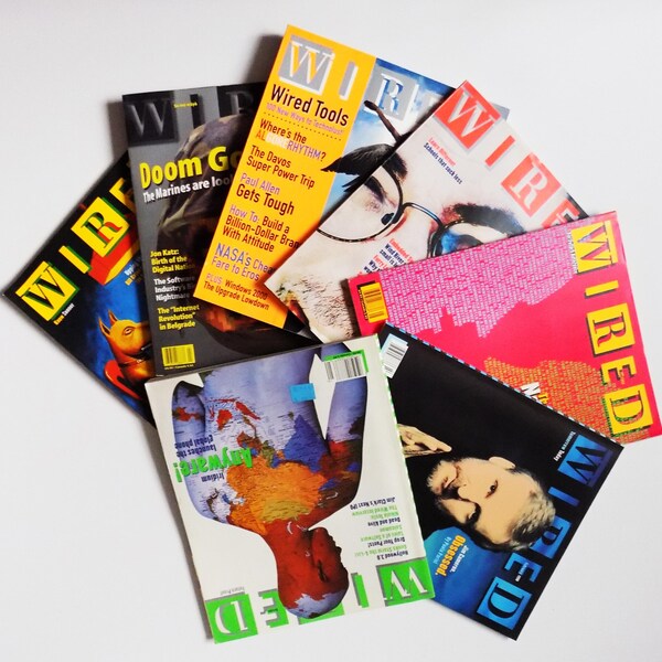 1997-1999 WIRED Tech Head Magazine, Siebener Set, Mint Zustand Magazine, tolle Grafik, Dec 1999 hat 432 Seiten!