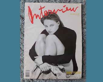 1989 original INTERVIEW magazine, Andy Warhol, Jodie Foster interview and cover, celebrities, New York, art, theatre, Architecture, fashion