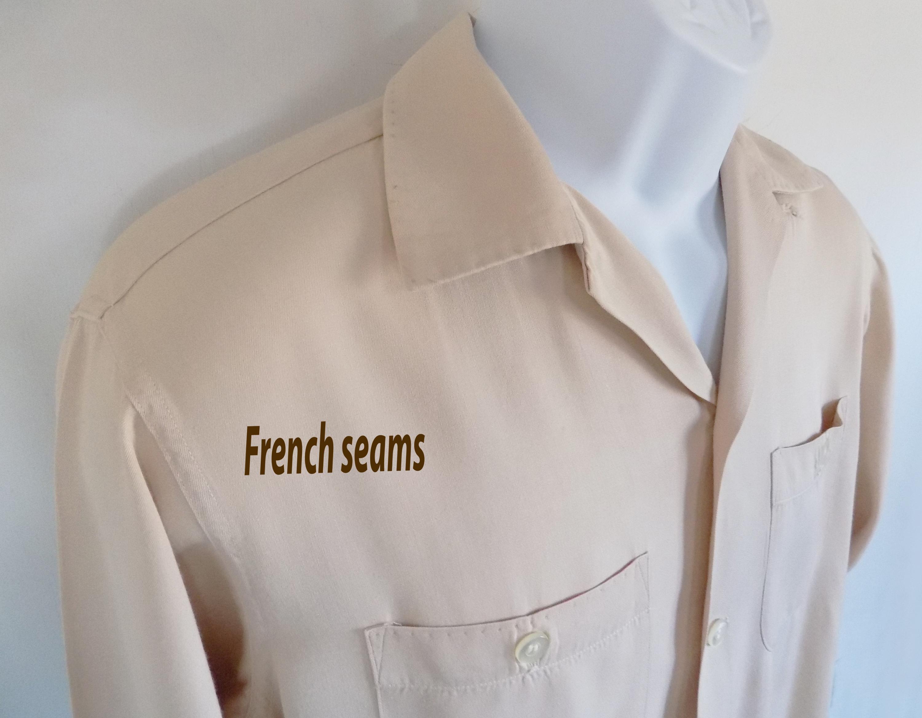 1940s-50s Rare Van Heusen VANGAB Gabardine Loop Collar Beige Shirt
