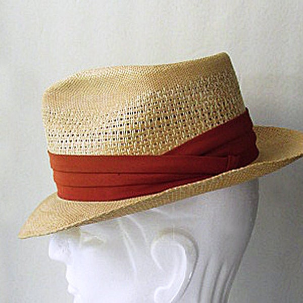 1950s Straw FEDORA for Summer, size  7  1/4