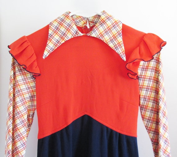 1970s Praire Maxi Dress with Faux plaid shirt, Ruf