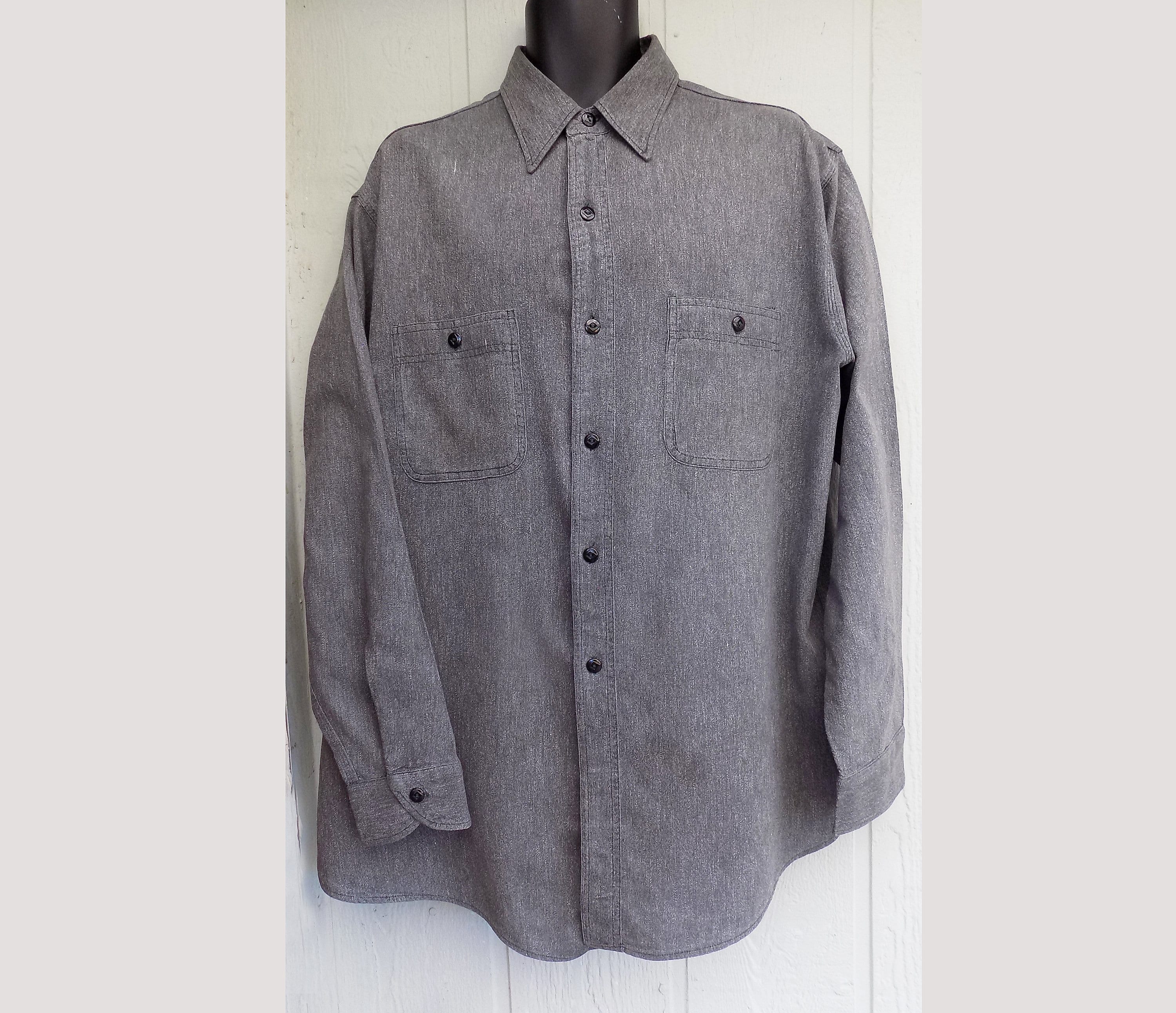 1940s Original RARE Large Big Yank Work Shirt Gray Salt and