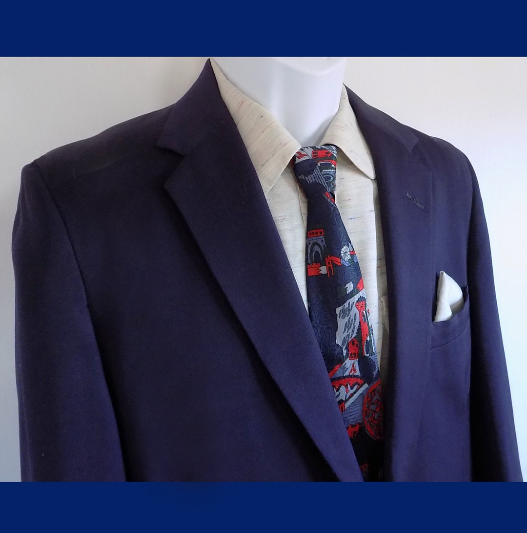 1950s Atomic Heavy Gabardine Suit in Navy Blue, Dropped Loops, Near ...