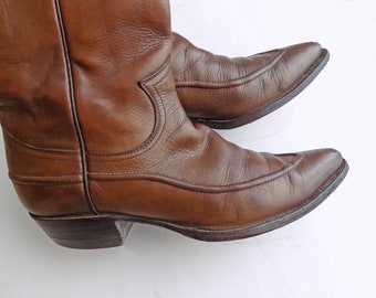 Reduced! 1950s-60s RARE Brown JUSTIN cowboy boots / vintage / MCM / Mid century / unisex / leather / size 8