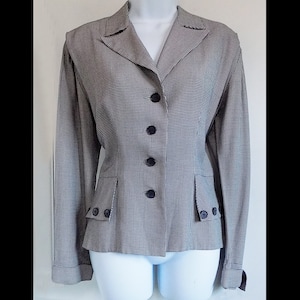 1940er Art Deco Rayon-Hahnentritt-Blazer mit ausgefallenem Pablum, R & K-Label, Schulterfalten, Schulterpolster