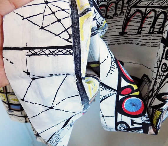 1950s Atomic Novelty Border Print Skirt Design by Saul Steinberg