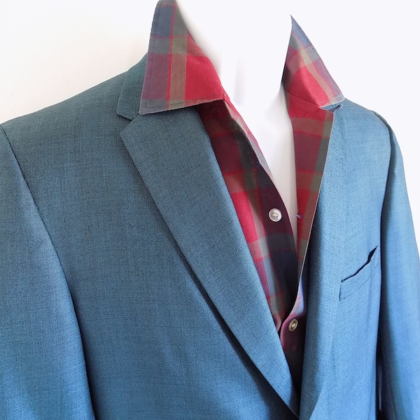 1950s-60s Dark Teal Thin Lapel Suit / EAGLE clothes, Buffalo KLEINHANS Dept. Store / metal zipper / half lined/ 41" chest