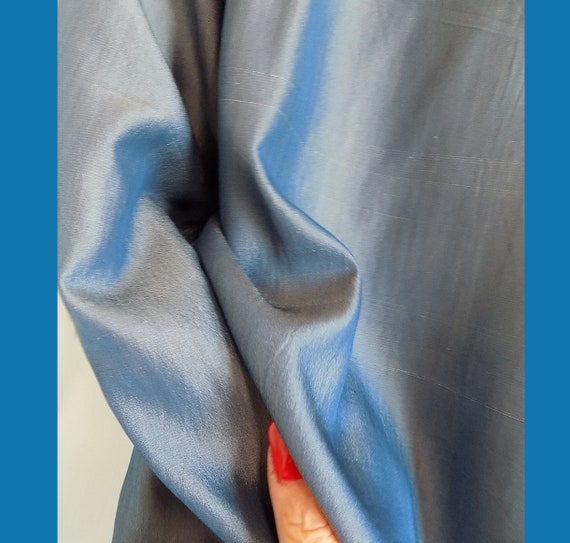 1940s-50s Blue silk shirt with white slubs, XL, m… - image 2