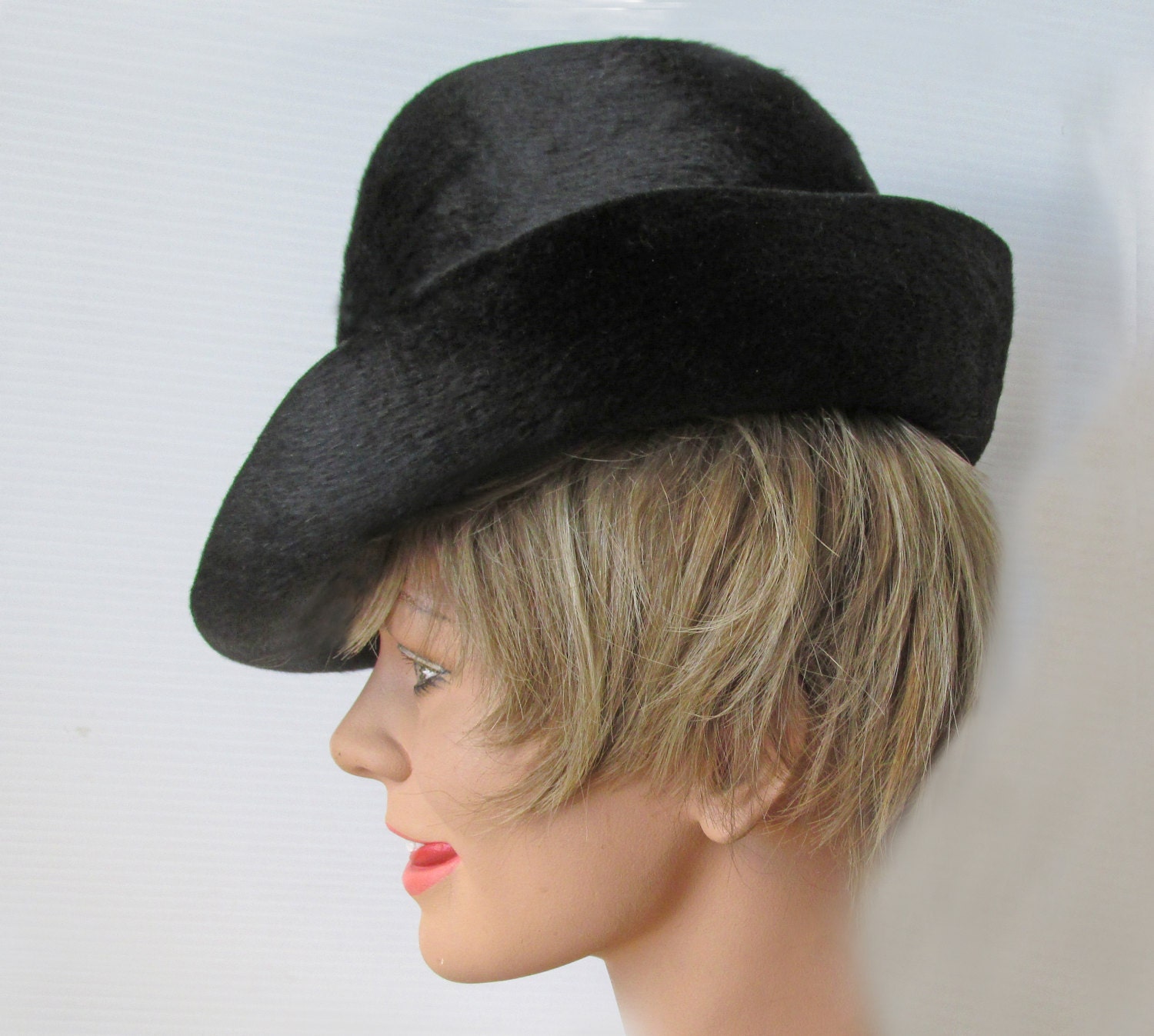 60’s Black Fur Fedora Hat by Atelier Lucas