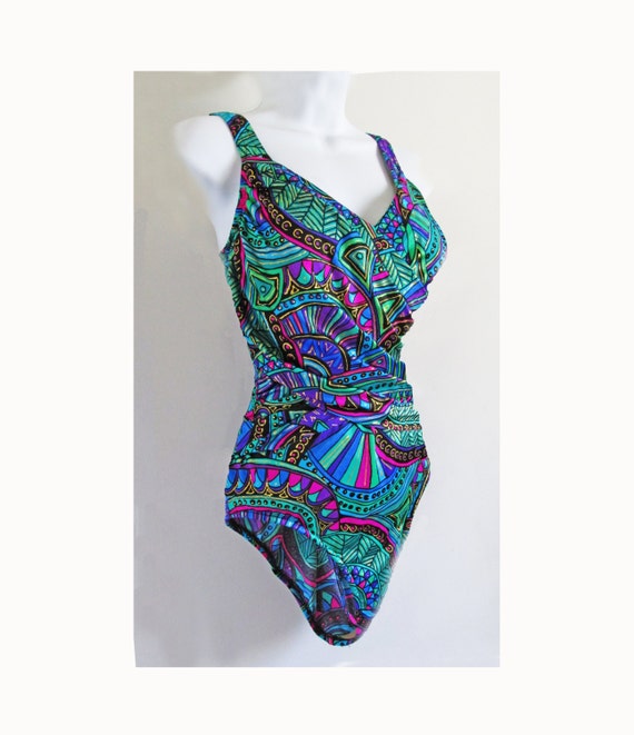 1980s Pin Up One Piece CATALINA bathing suit with met… - Gem