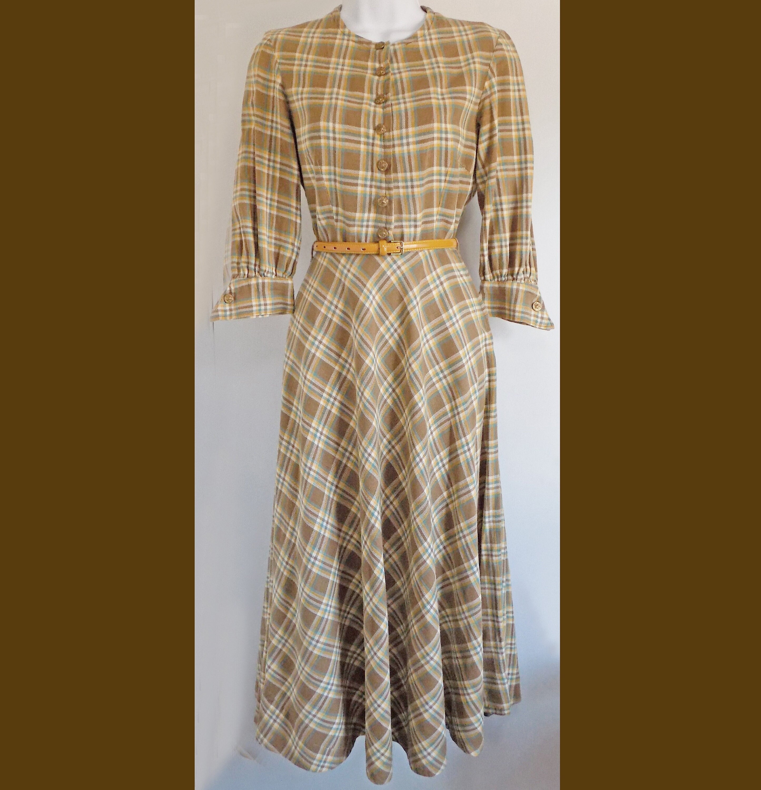 1920s-30s Historical Americana Plaid Cotton Farmhouse Dress 