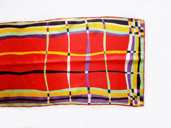 1940s Art Deco Plaid silk / rayon scarf - image 2