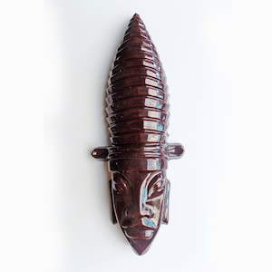 1960s Tiki / Asian / home made ceramic head / dark Brown / 1961 / mint / 12.5&quot; x 5&quot; x2&quot; / MCM / Mid century / wall decor