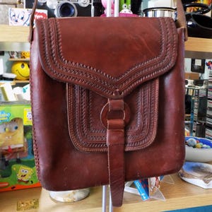 Bolso bandolera vintage hecho a mano, cartera, bolso de hombro, hecho a mano, 2 compartimentos, correa de cinturón ajustable