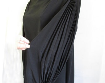 1910s/ 20s Black Silk asymmetrical pleated dress with Grecian neckline