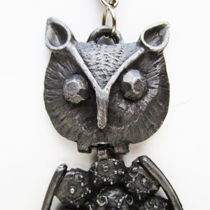 1960s Pewter Owl Pendant, kinetic, hinged image 1