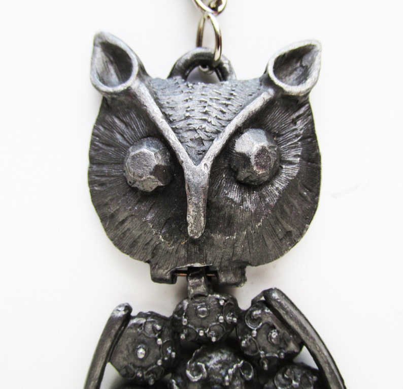 1960s Pewter Owl Pendant, kinetic, hinged image 1