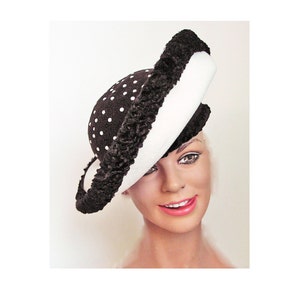 1950's Winter Atomic Canopy / Platter Black and White Wool Hat image 2