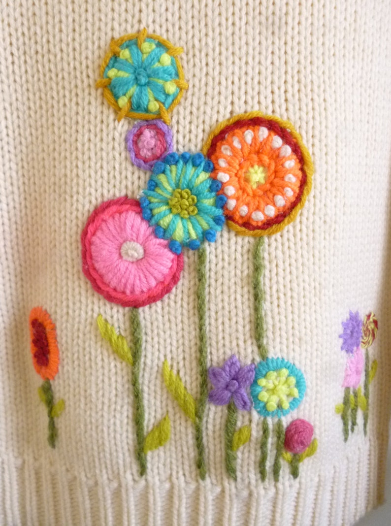 1960's MOD Boat Neck sweater designed by Len Wasser for Pant-Mate with hand embroidered flowers image 2