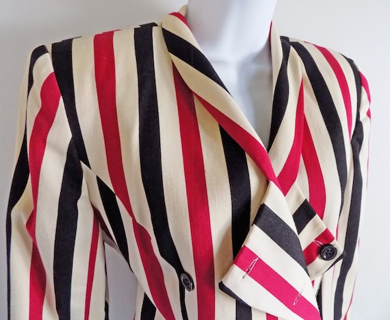 ジャケット・アウター 80s FRANCE jacquard design stripe blazer 1980s-90s MYRENE DE PREMONVILLE Two-piece Skirt and Jacket / Suit