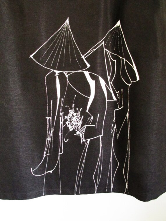 Hand painted women on Vintage Black Cotton skirt