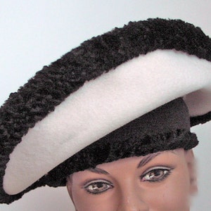 1950's Winter Atomic Canopy / Platter Black and White Wool Hat image 5