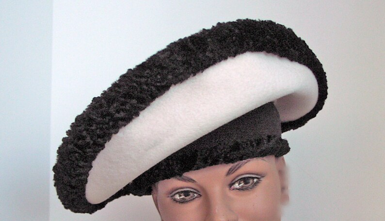 1950's Winter Atomic Canopy / Platter Black and White Wool Hat image 5