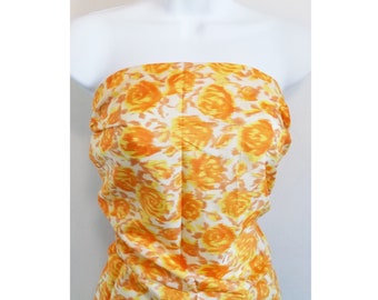 1960s yards of silk fabric with orange and yellow flowers printed on the fabric for a dress or suit, Spring Fashion, floral, ditsy, feminine