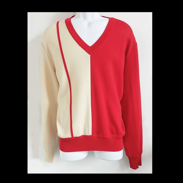 RARE 1960s LE ROY ll for men red and ivory pullover / Hootenany / Kingston Trio / Preppy / moth nibbles need fixing
