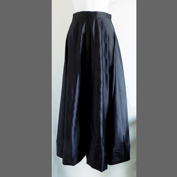 1990s TADASHI floor length black satin skirt / 25" waist / shortened / 42" long with 4" hem