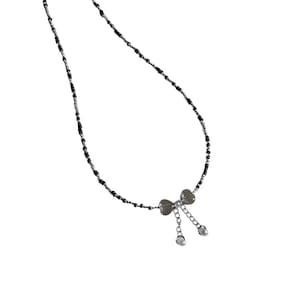 Silver Bow Pearl Necklace | Minimalist Cute Bow Pendant Choker for Women