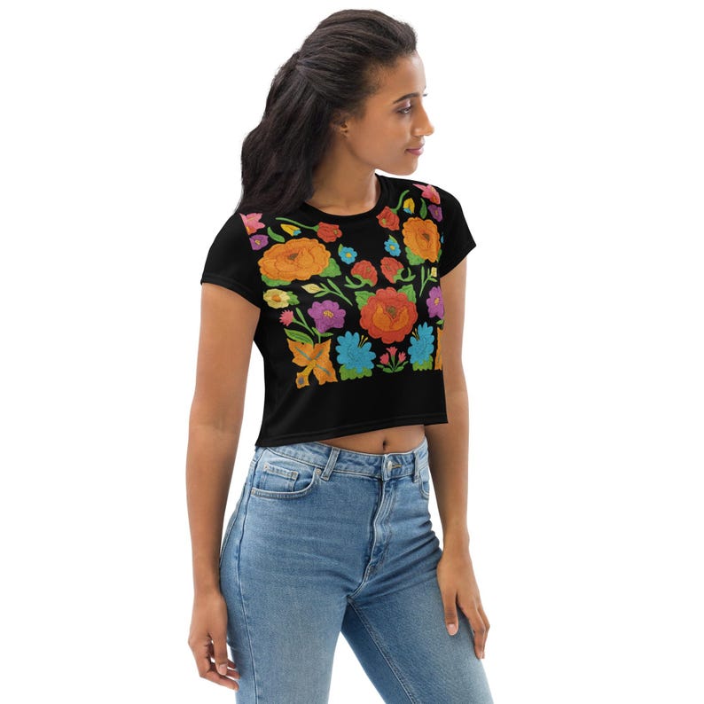 Huipil Embroidered Floral T-Shirt – Mexican Folk Art Inspired Shirt – Vibrant Cultural Heritage Tee – Roots & Reverie