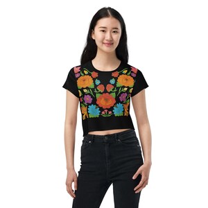 Huipil Embroidered Floral T-Shirt – Mexican Folk Art Inspired Shirt – Vibrant Cultural Heritage Tee – Roots & Reverie