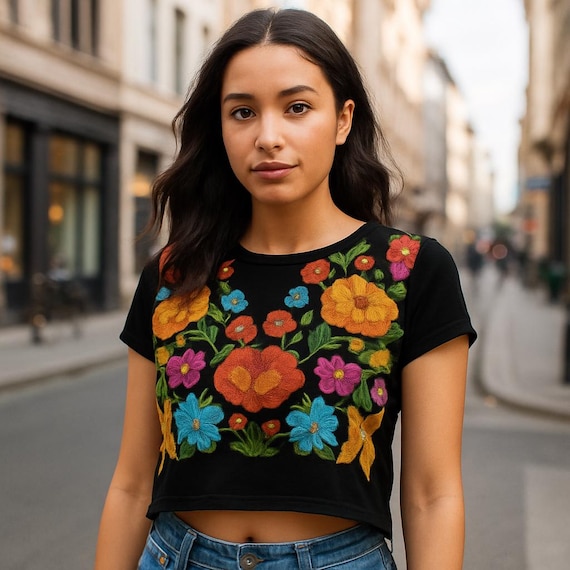 Huipil Inspired Floral T-Shirt – Mexican Folk Art Tee
