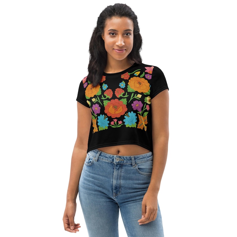 Huipil Embroidered Floral T-Shirt – Mexican Folk Art Inspired Shirt – Vibrant Cultural Heritage Tee – Roots & Reverie