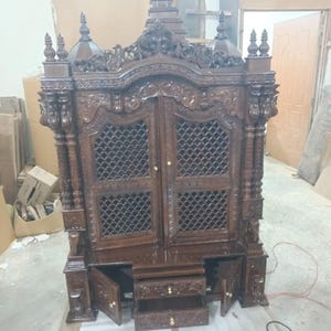 Wooden temple Home temple Designer Pooja Temple for Home | Handmade Wooden Mandir worship teak wood carving religious South Indian, handmade