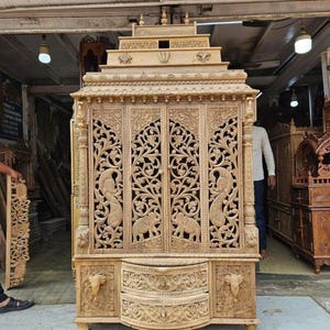 Wood home temple Hindu Mandir with Storage temple with drawers Designer Indian Temple traditional temple large Pooja ghar