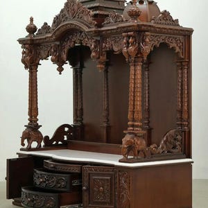 Indian Temple carving South Indian design Wooden temple Hindu Temple with Drawers | Home Mandir Decor teak wood traditional