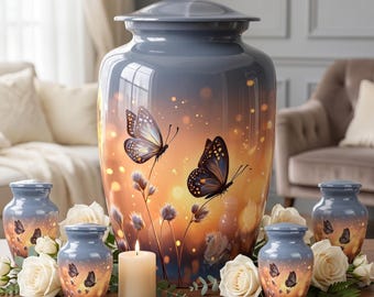 Butterfly Urn – Engraved Urns for Ashes - Butterfly Memorial Urn for Mom Large 10 Inch With Keepsake Mini Urns