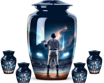 Personalized Blue Baseball Memorial Urn, Handmade Sports Tribute Keepsake