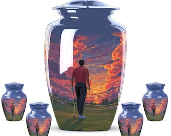 Personalized Blue Golf Cremation Urn, Adult Memorial Keepsake (200 Cubic Inch)