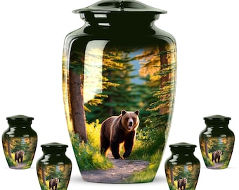 Bear Cremation Urn for Ashes – Rustic Forest, Wildlife Memorial