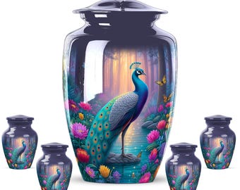 Peacock Cremation Urn for Ashes - Colorful Butterfly Floral Memorial Urn - Decorative Funeral Urn - Unique Artistic Keepsake Sympathy Gift