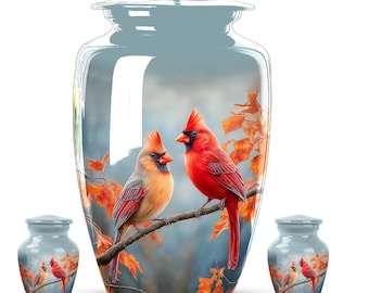 Personalized Blue Cardinal Cremation Urn for Ashes, Adult Memorial Urn, Funeral Keepsake, Custom Remembrance Gift