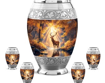 Deer Memorial Urn, Stag Forest Ashes, Autumn Woodland Keepsake