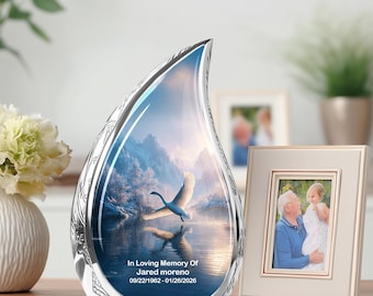 Personalized Swan Cremation Urn - Tear Drop Funeral keepsake - Urn For Human Ashes Male and Female